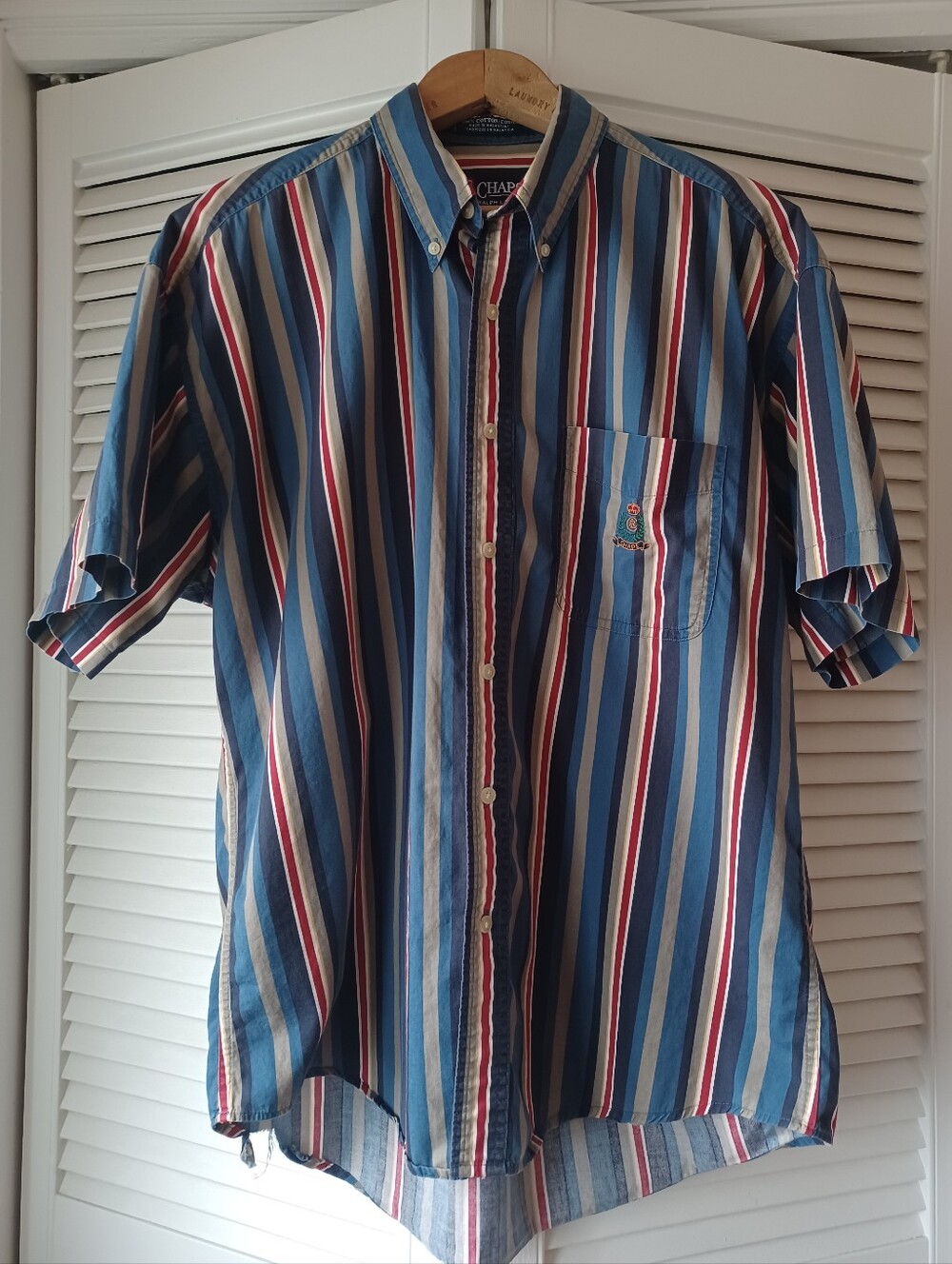 Vintage Ralph Lauren Chaps Men’s Lg Short Sleeve Shirt Stripes Y2K 100% Cotton